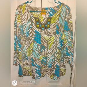 Ruby Rd. Blue and Green Patterned Blouse